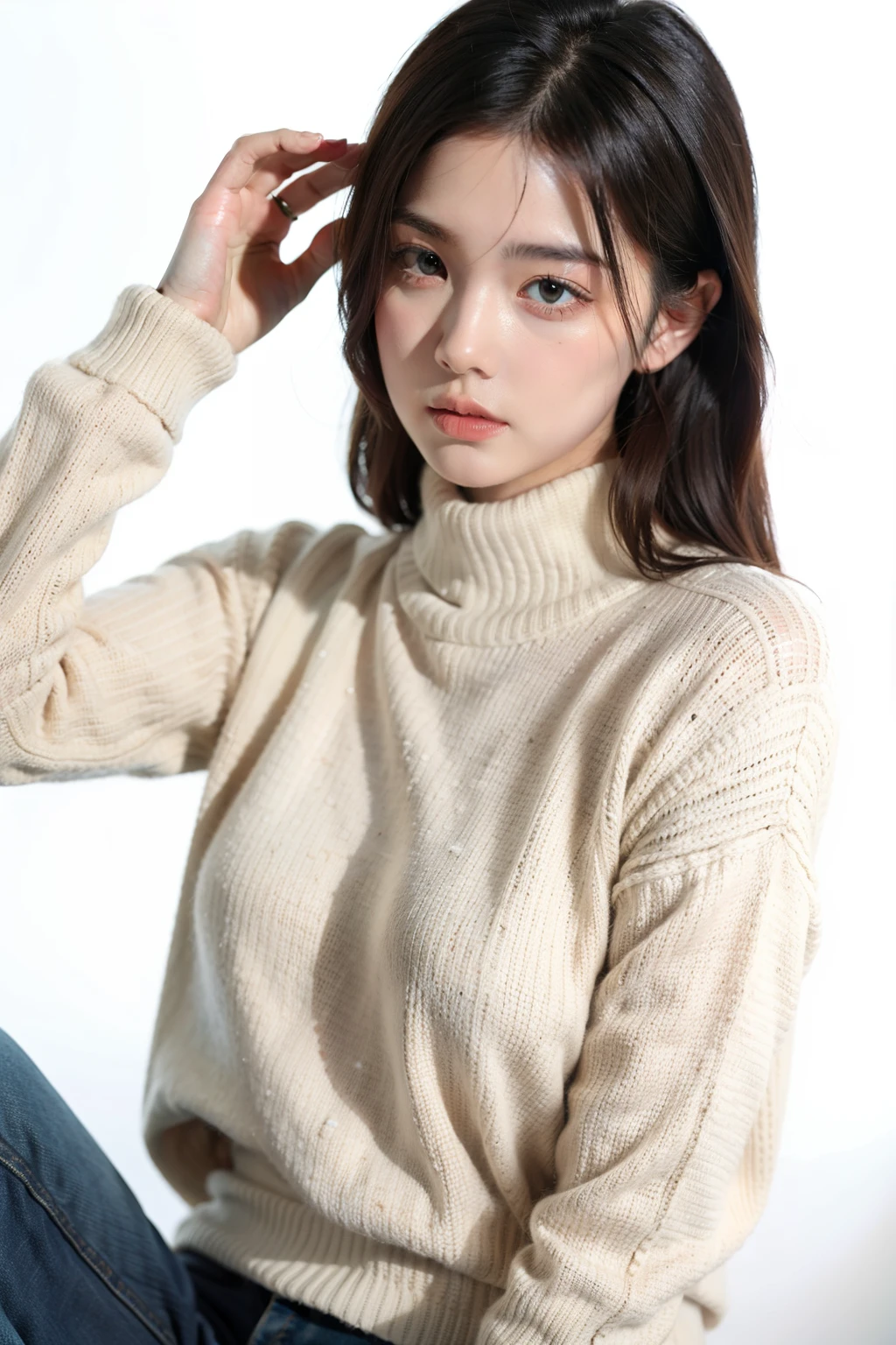1 girl,sweater,white background,