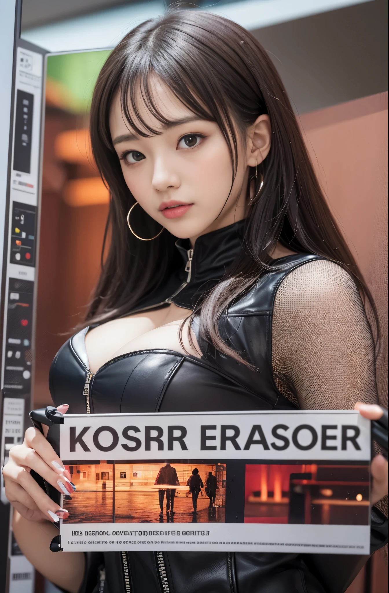 masterpiece, Best Quality, Extremely detailed, (Photorealistic:1.4), (8K, 4K, Best Quality, hight resolution, 超A high resolution:1.1), 8K portrait,Japaese Girl,Plump , announcer,control panels,Blunt bangs,long boots,mini skirt,She is in exhibition hall,promo girl
