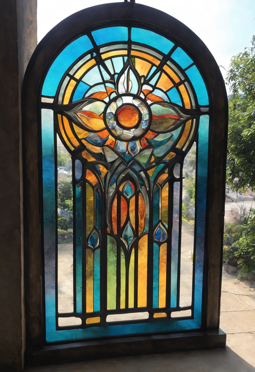 .Art Deco/art deco/bent.Rich man&#39;s house door with wooden frame(masterpiece, top quality, best quality,official art, Beautiful and beautiful:1.2),Delicate, elegant and noble.Premium topBREAK stained glass art, stained glass, Lead wire, TranslucencyBREAK Bright colors, complex design, glow effect, Decoration/deco.a close up of a Multicolored Glass window in a building, intricate Multicolored Glass, beautiful Multicolored Glass window, Multicolored Glass!!,Art and craft.art. gothic Multicolored Glass style,