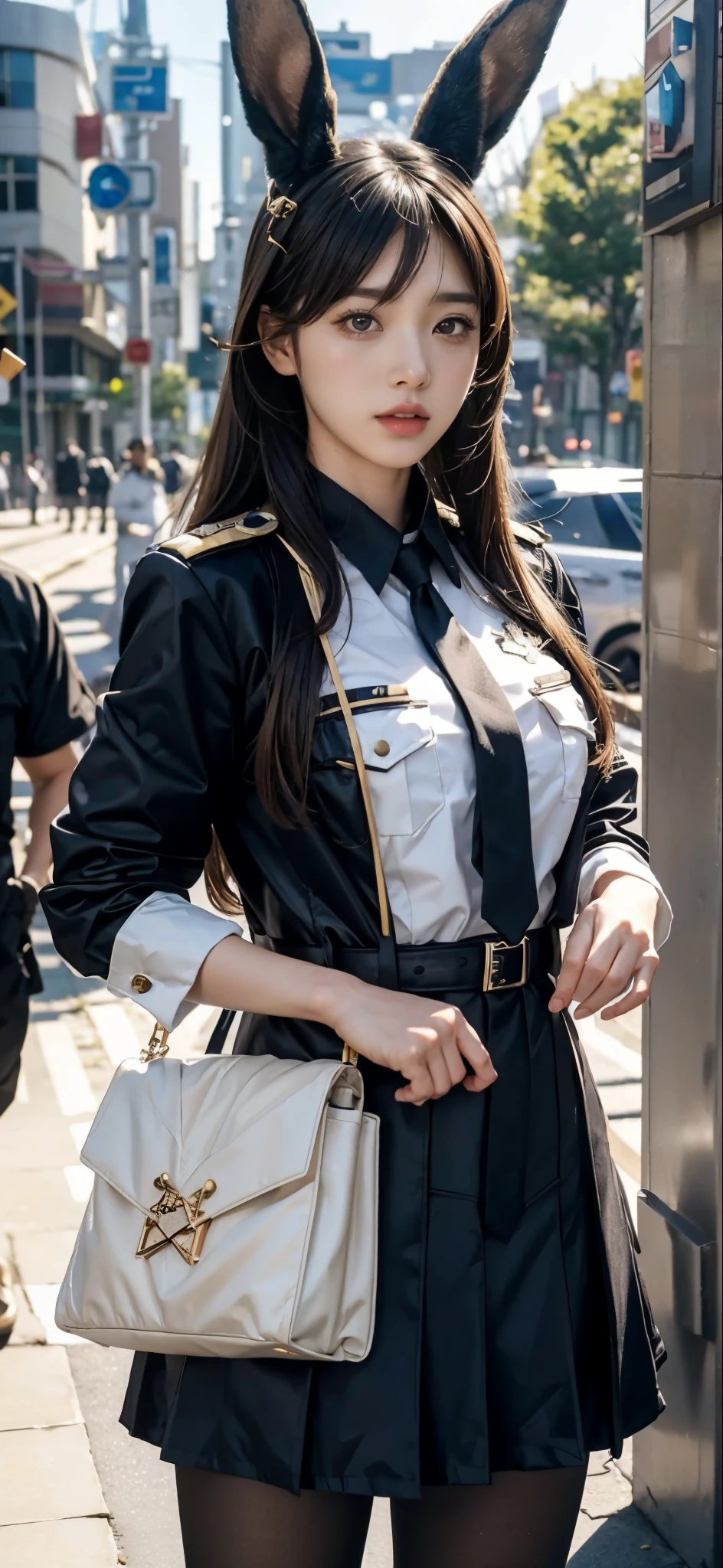 A close-up of a man in a rabbit ears costume, full outfit: , JK uniform, Anime Girls Cosplay, wearing a , cgstation trends, girl wearing, , official, e-girl, e-girl, anime cosplay, 2 0 2 0 fashion, police official, Inspired by Leng Mei, anya from spy x family