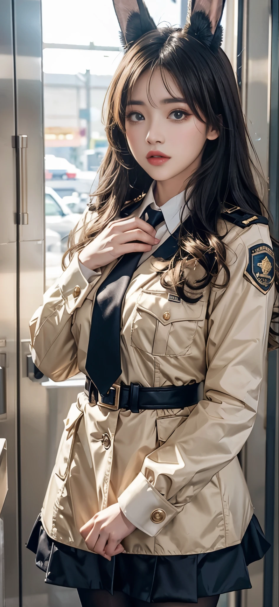 A close-up of a man in a rabbit ears costume, full outfit: , JK uniform, Anime Girls Cosplay, wearing a , cgstation trends, girl wearing, , official, e-girl, e-girl, anime cosplay, 2 0 2 0 fashion, police official, Inspired by Leng Mei, anya from spy x family