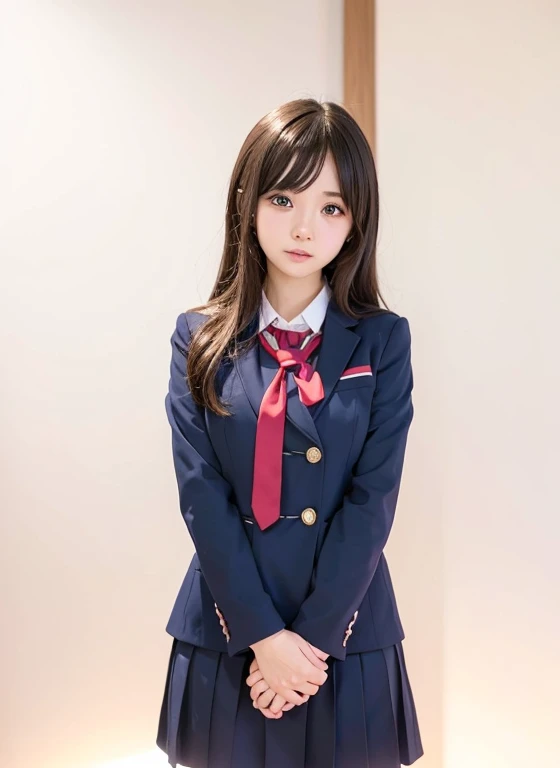 anime girl in a school uniform with a red tie and blue eyes, young anime girl, an anime girl, anime moe art style, cute anime girl, Cute girl anime visual, portrait of cute anime girl, Created at Anime Artist Studio, beautiful anime high school girl, realistic young anime girl, portrait of an anime girl, anime girl, girl in uniform