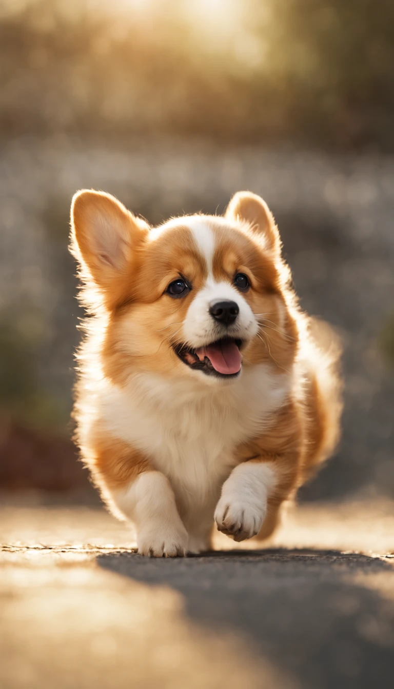 best quality:1.2),(master piece:1.2),(Realistic:1.2),close up photo,very cute jumping puppy,corgi,soft volume light,(looking at the viewer:1.3),(The light from the rear window is backlit.:1.3), (cinematic light:1.2),intricate details,master piece