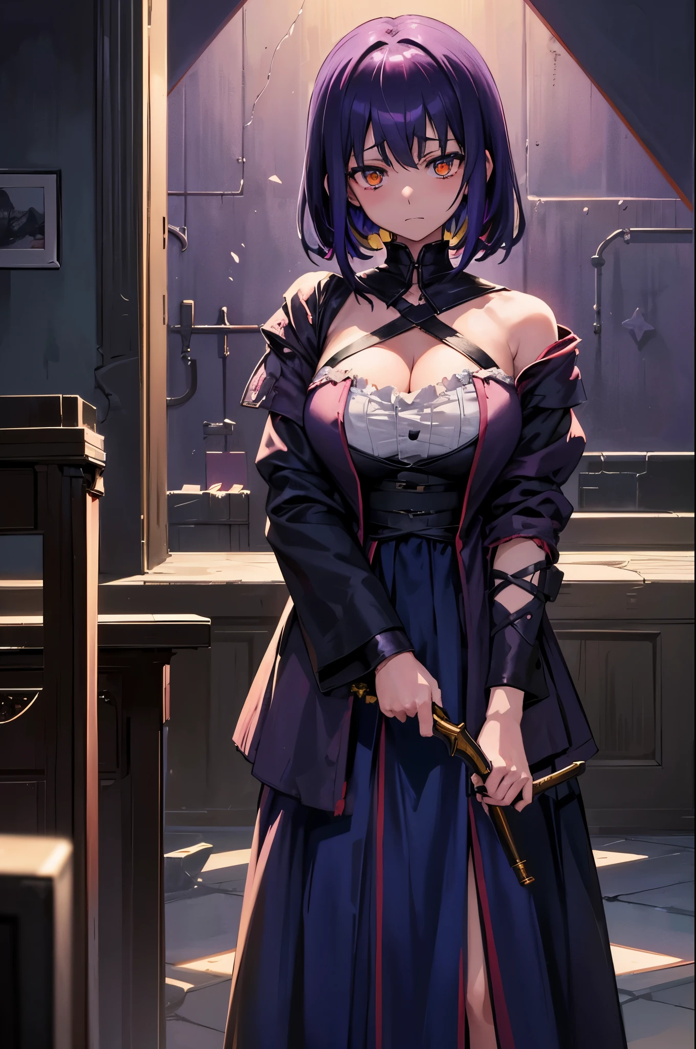Best anime fall 2022:
A group of high school students with vibrant purple hair and bright yellow eyes, dressed in navy blue cardigans and gathered around a TV, excitedly discussing the upcoming season. The room is dimly lit, creating an atmospheric setting as they wait for the new anime to begin.

 OR 

Best anime fall 2022:
In the dimly lit room, a young girl with short white hair stained with blood sits at an altar. Her dress is also bloodstained, and her eyes are red with anger. She holds a huge, blood-colored scythe in one hand, and with a look of disdain on her