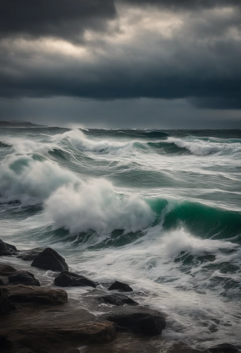 Rough sea like giant waves and stormy sky, as ondas e as nuvens perfeitas