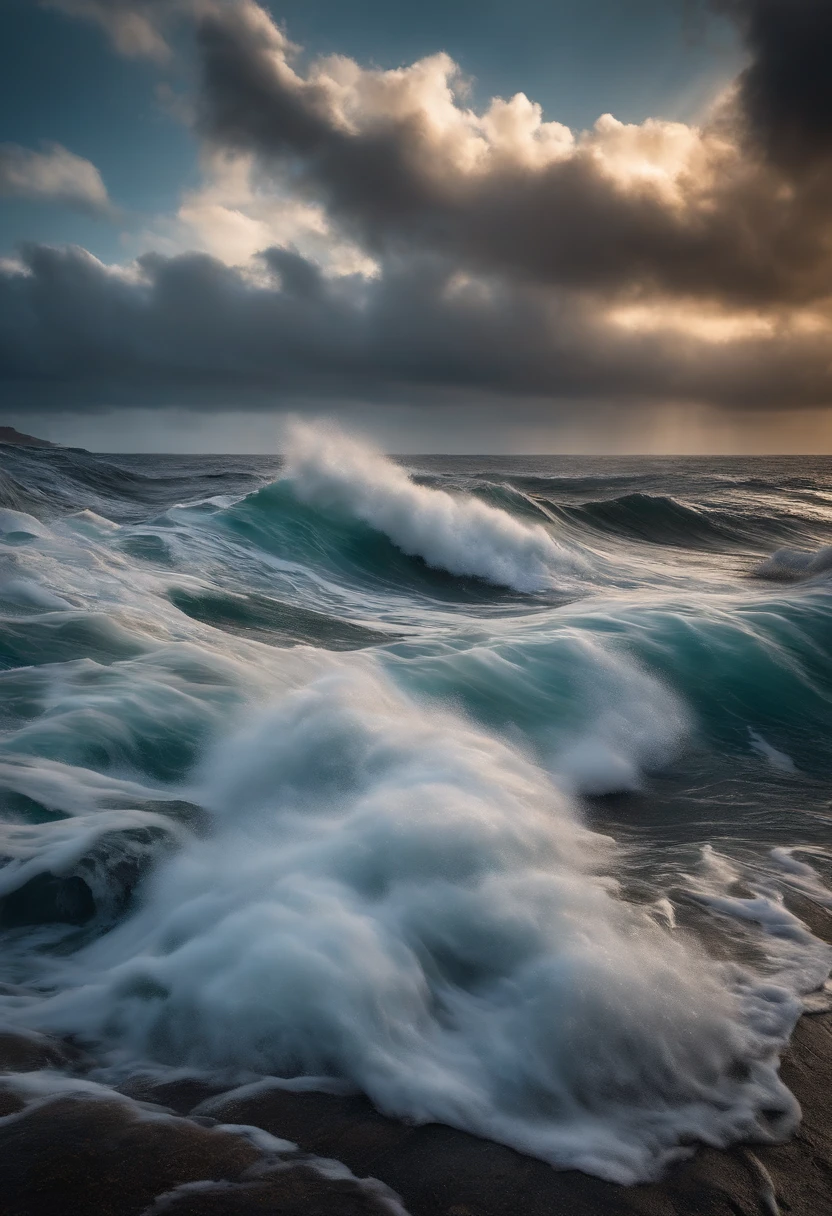 Rough sea like giant waves and stormy sky, as ondas e as nuvens perfeitas