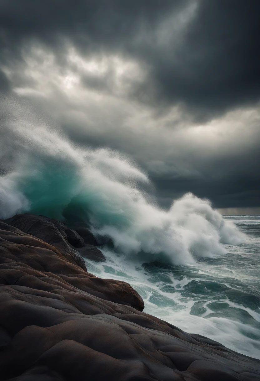 Rough sea like giant waves and stormy sky, as ondas e as nuvens perfeitas