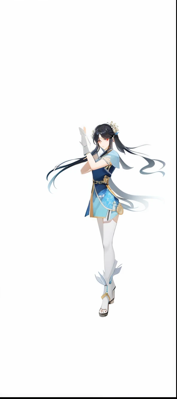 wearing blue dress、long hair、Anime girl on black background, full body xianxia, heise jinyao, inspired by trees, yun ling, bian lian, Full body martial arts, xianxia, Chun Li, yang qi, Inspired by Leng Mei, sha xi, lu ji, Inspired by Zhu Lian, xianxia hero