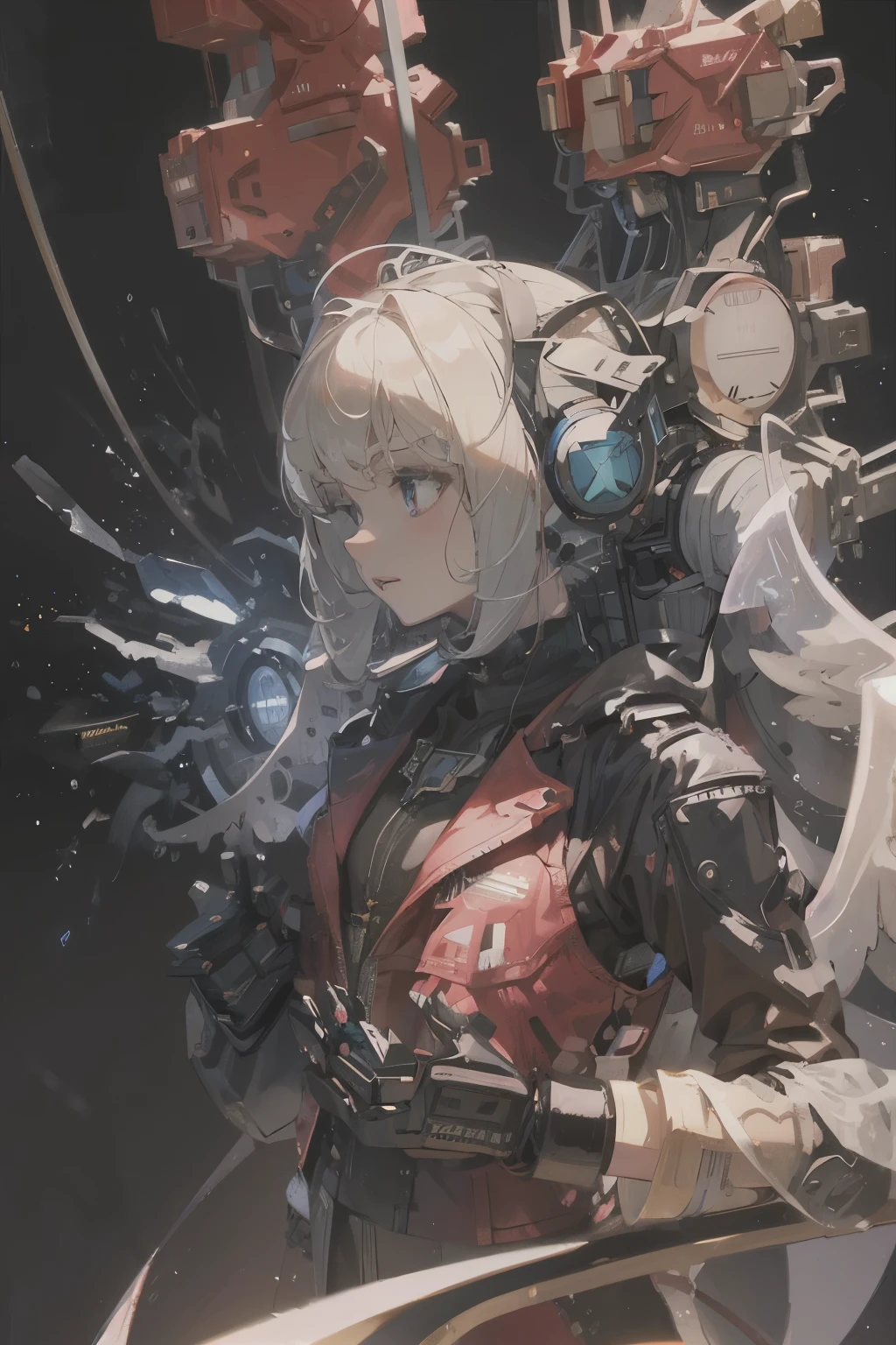a lady,Supreme God,Mecha,In the starry sky,Light wings,god of technology,God of machinery,未来Mecha,small nuclear reactor on chest