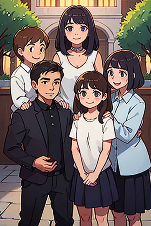 family,4 people,son,Father,Mother,daughter,smile,Side by side