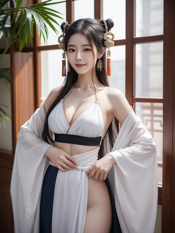 The bold and unrestrained women of the Tang Dynasty,Smile,Hanfu,Covered chest half exposed,Super big breasts,No straps on the shoulders
