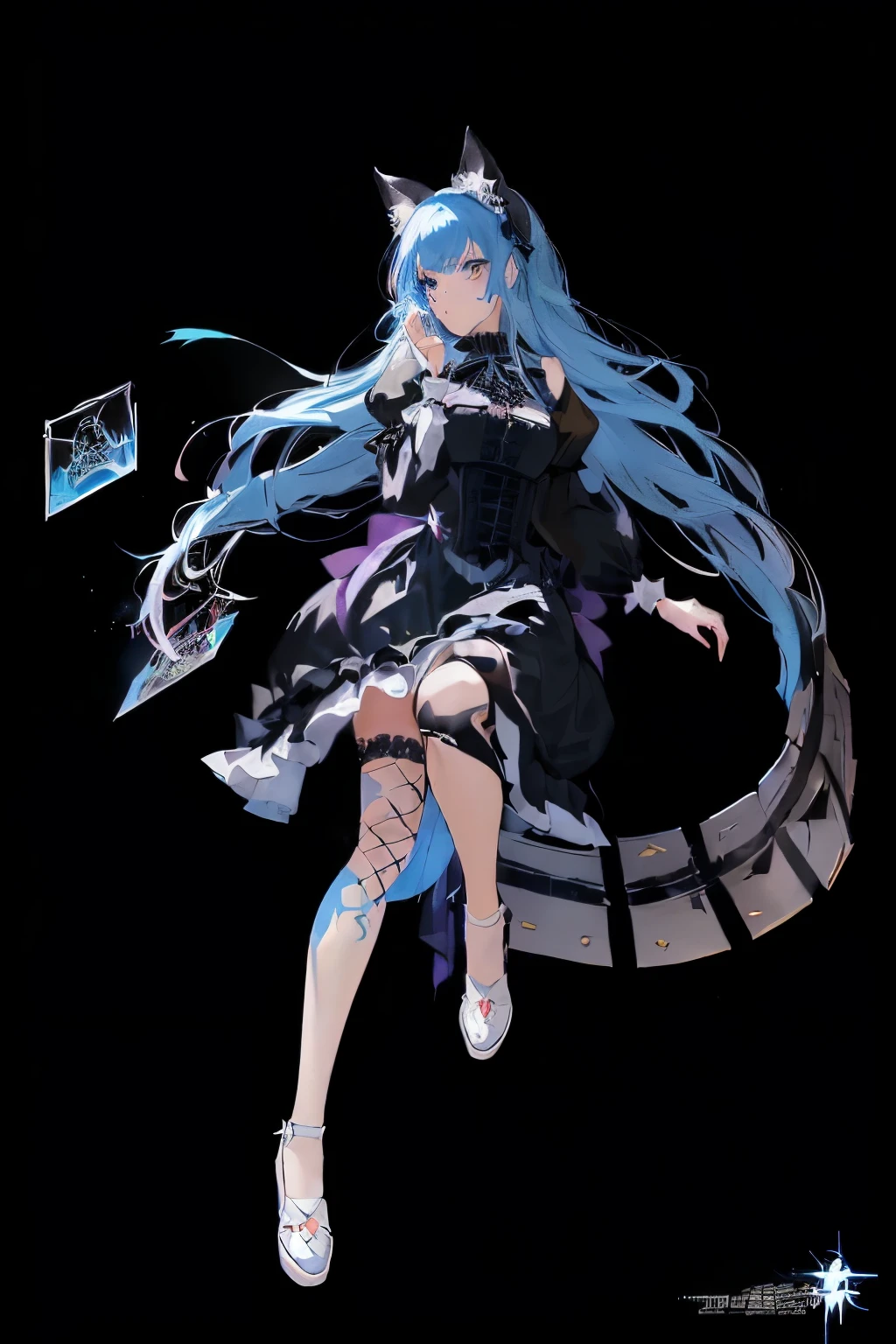One was wearing a black dress、Arafad image of woman with cat ears and tail, gothic shoujo anime girl, Anime Girls Cosplay, alice in wonderland cyberpunk, kerli koiv as anime girl, Neil's inspiration, anime characters; full body art, 17 year old anime goth girl, anime cosplay, victorian gothic ta fashion, anime characters