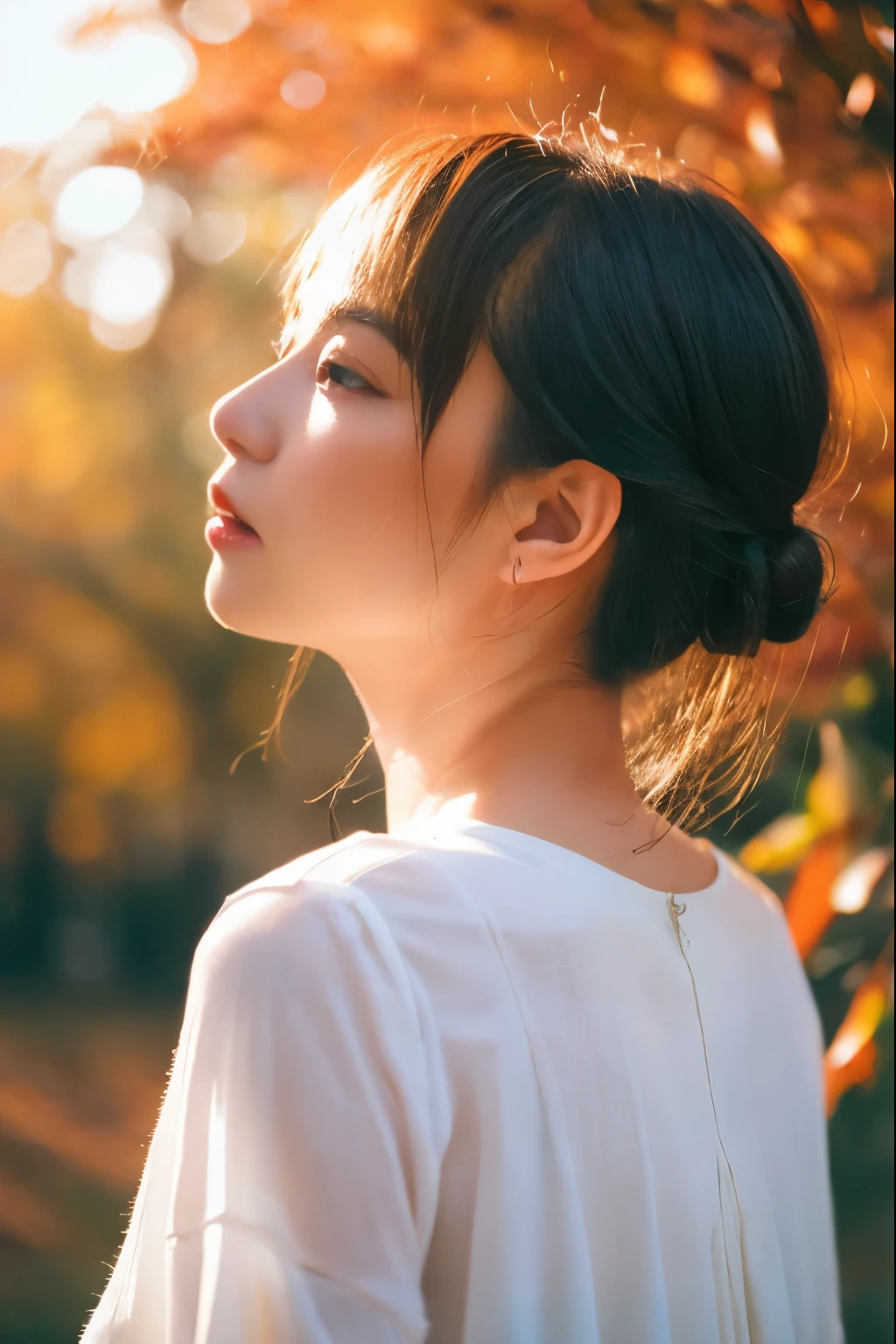 (8K, highest quality, masterpiece:1.2),(highest quality:1.0), (ultra high resolution:1.0), watercolor, beautiful woman, shoulder, hair ribbon, By Agnes Cecil, Half Body Portrait, extremely luminous bright design, pastel colour, (ink:1.3), autumn lights,