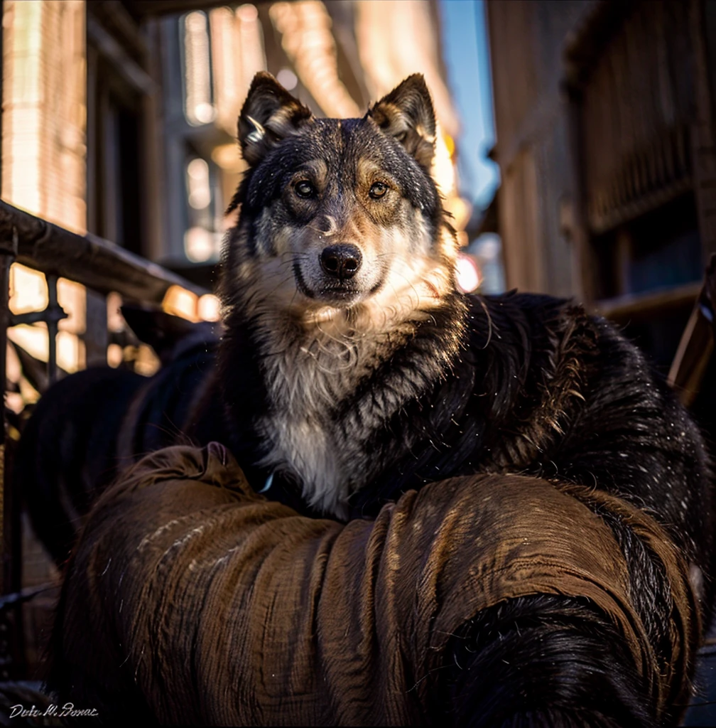 photorealistic wolf. Patience and wisdom in his eyes. High details, Backlit. Diffuse lights. 
