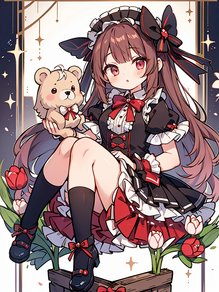 bear tulip cherries one girl fluffy frills knees miniskirt stuffed toy cute high quality high resolution uniform Gothic Lolita cherry accessories two knots hair arrangement