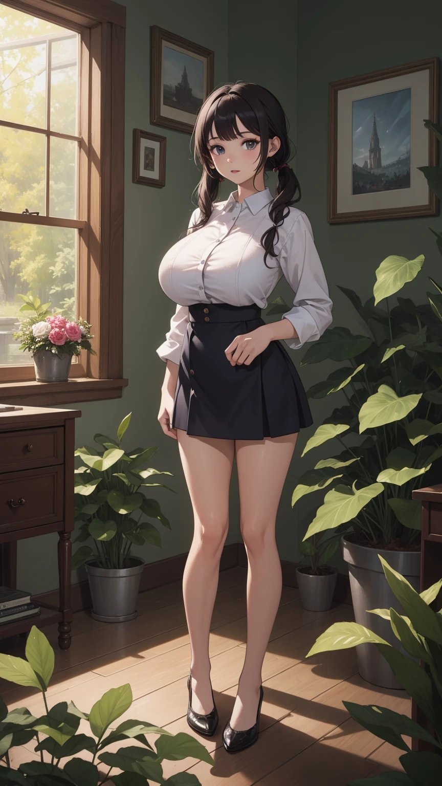 anime female character in dress with short skirt,
BREAK
, Keqing_a, twintails, (Beautiful,Huge_Breasts:1.3), milf,
BREAK
, 1girl, solo, Standing in the garden, full body, full figure,
BREAK
, A breathtakingly beautiful garden filled with vibrant flowers, lush green plants, and a crystal-clear pond. The air is filled with the sweet scent of blooming flowers, and rays of golden sunlight gently filter through the leaves, creating a magical atmosphere,
BREAK
, Keqing_a, short skirt, mini skirt, dress, high thigh,
BREAK
, beautiful detailed eyes, beautiful detailed lips, extremely detailed eyes and face, long eyelashes,
BREAK
, medium: oil painting, atmospheric lighting, dreamy color palette, detailed interior decoration, quiet and peaceful ambiance,
BREAK
, (best quality,4k,8k,highres,masterpiece:1.2), ultra-detailed,