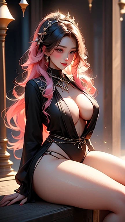 ((best quality)), ((master piece)), (detailed:1.4), 3D, Beautiful female figure,HDR(high dynamic range),ray tracing,NVIDIA RTX,super resolution,unreal 5,Scattered beneath the surface、PBR texture、post-processed、anisotropic filtering、Depth of bounds written、Maximum clarity and sharpness、multilayer texture、Albedo and specular maps、surface coloring、Accurate simulation of light-matter interactions、perfectly proportioned、octane rendering、two color light、Large Diameter、Low ISO、White balance、Rule of thirds、8K students、 ((Beautiful, delicate and luxurious composition with slits and jewels scattered all over the body.、A lovely woman wearing a beautiful, delicate and gorgeous pink and black maid outfit studded with elaborate jewels.))、(Very cute beautiful sexy beautiful girl、very cute beautiful erotic beautiful girl)、 (Very cute Japan woman、very beautiful Japanese woman、famous idol、Japanese woman with a very beautiful face、Japanese woman with a very cute face)、Perfectly proportioned like a gravure idol、Dazzling super beautiful super long blonde silky hair、wavy hair、big chest、have bangs、E cup、beautiful 22 years old、Cute smile、shy smile、full body photo、 (Big, beautiful, shining blue eyes、Wet)、((Composition showing the panties of sitting underwear from the front))、((Composition of a woman who is sitting, lifting her breasts with both arms, and opening her legs wide so that her underwear panties can be seen from the front.))