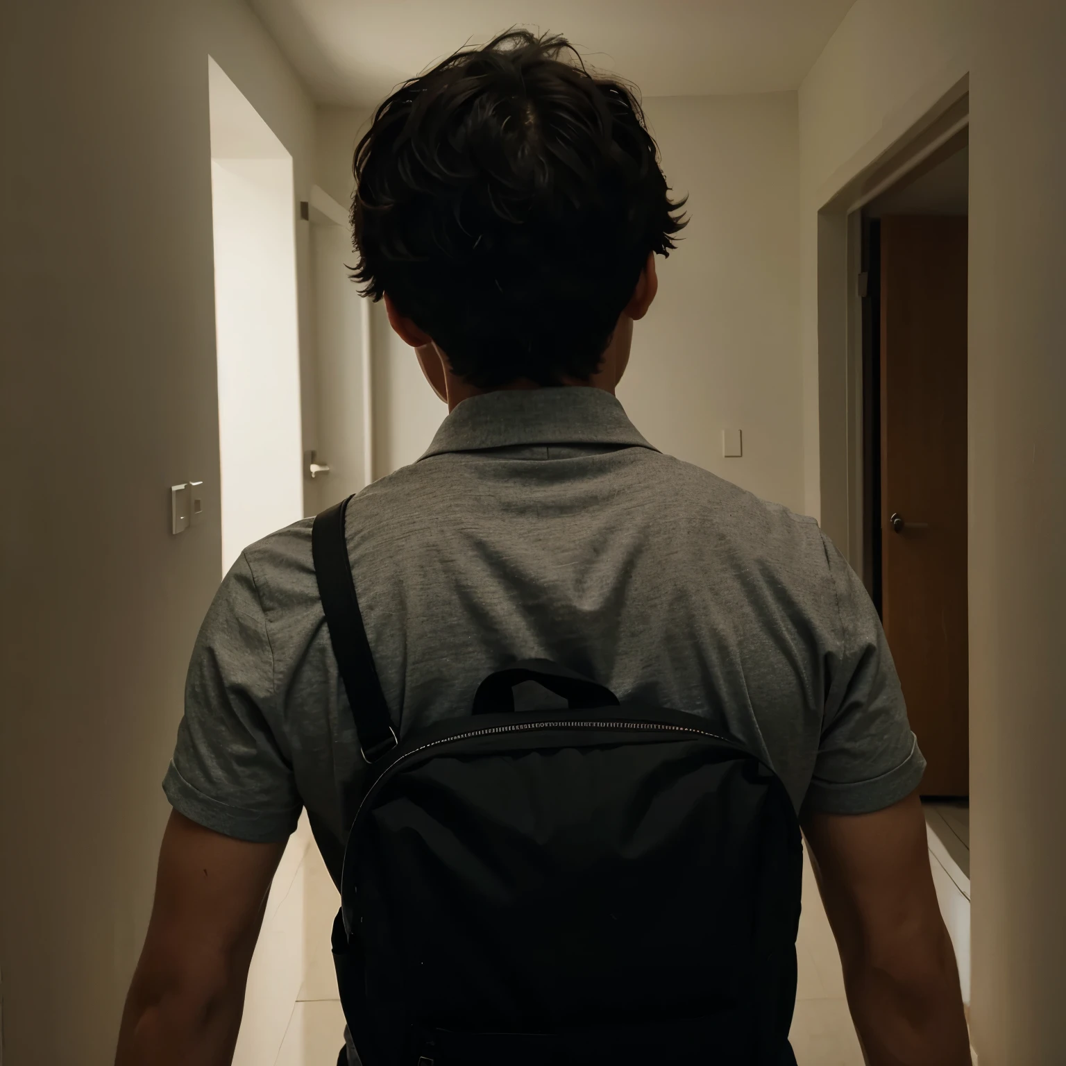Teen boy standing back