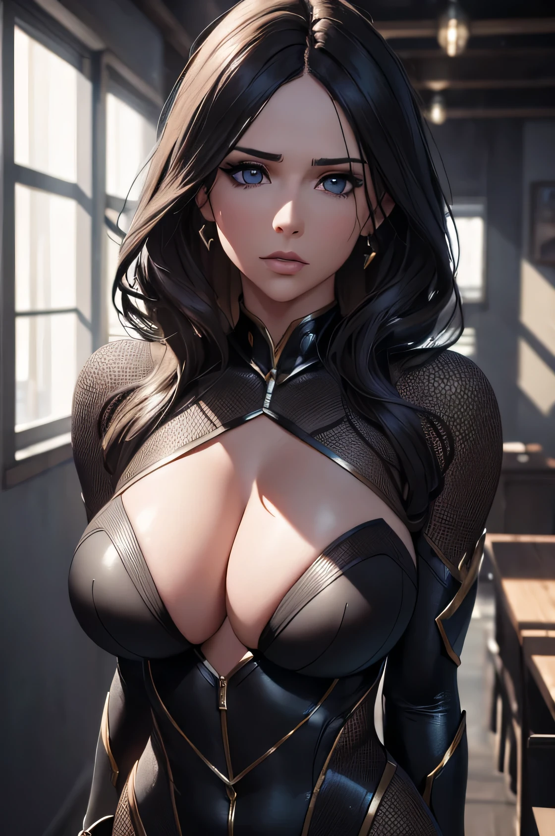 A superheroine, sexy, big breasts, dynamic pose, 3d, (8k), detailed texture,(hyperdetailed), (photo realistic), cinematic light, cinematic action, highly detailed, realistic, Isometric, full body, in frame, driven expression, dark theme, (extremely detailed eyes), detailed symmetric realistic face, extremely detailed natural texture, masterpiece, extremely detailed, amazing, fine detail, rich colors, hyper realistic lifelike texture, dramatic lighting, unreal engine, trending on art station, photo realistic, RAW photo, high quality, high res, sharp focus, extremely detailed, cinematic lighting, 8k, high definition, cinematic, neoprene, unreal engine 5, ultra sharp focus