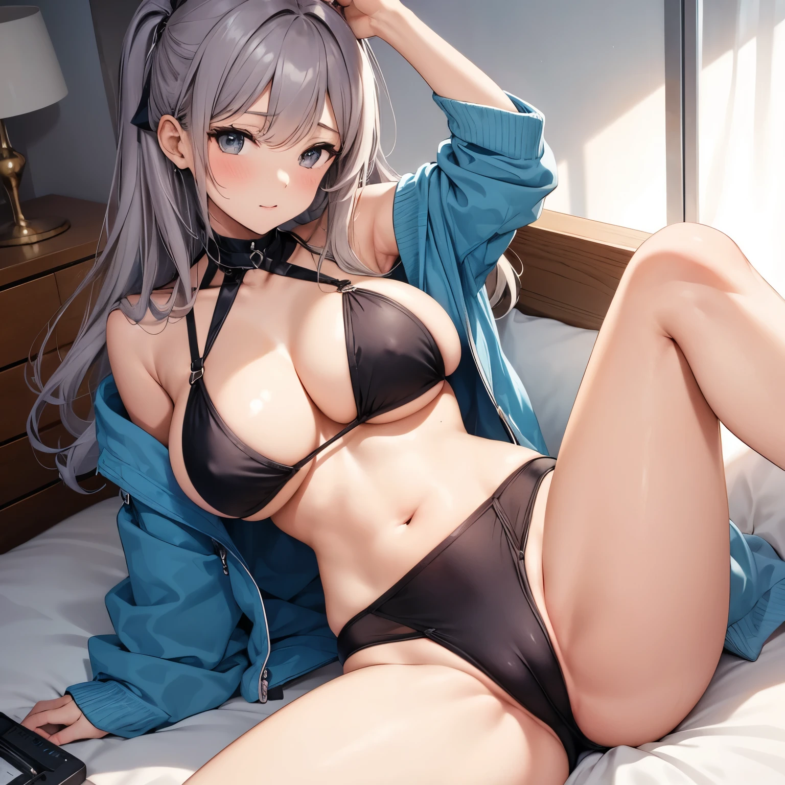 Girl, cute, sweet, sexy, big breasts, close to the skin, tight bikini, spread legs, show ass, touch breasts, random hair color, random clothes, bedroom sex.