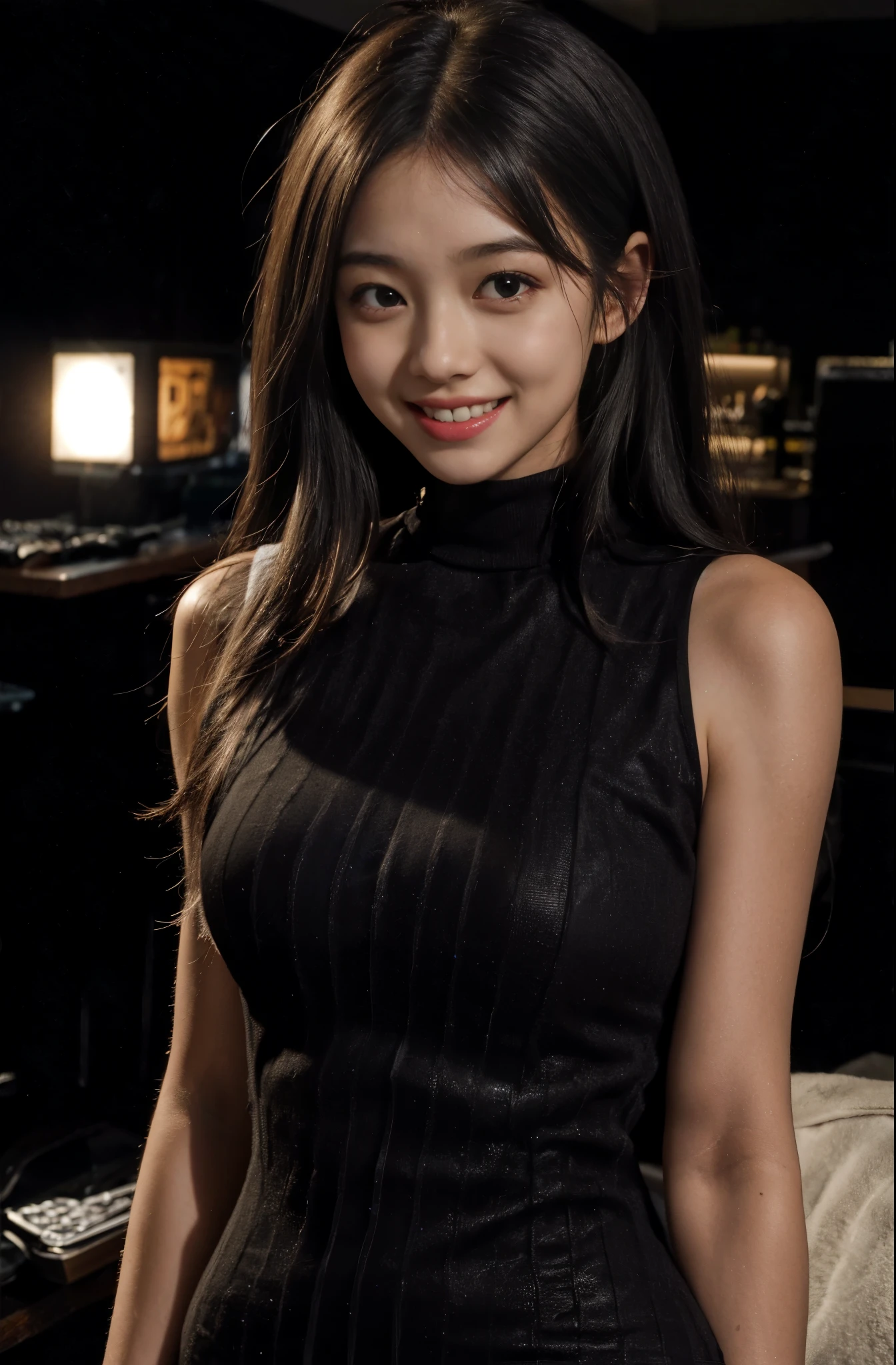 {(1 girl:18-year-old:smile),(Mock neck bodycon dress sleeveless)}, break,(RAW photo, highest quality),