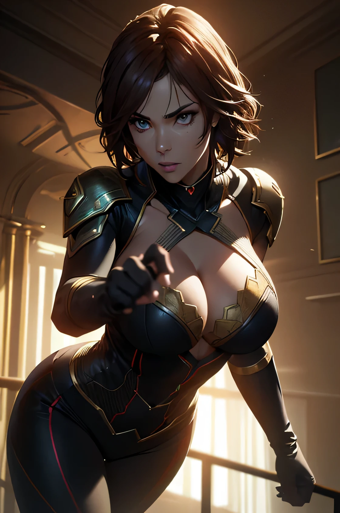 A superheroine, sexy, big breasts, dynamic pose, 3d, (8k), detailed texture,(hyperdetailed), (photo realistic), cinematic light, cinematic action, highly detailed, realistic, Isometric, full body, in frame, driven expression, dark theme, (extremely detailed eyes), detailed symmetric realistic face, extremely detailed natural texture, masterpiece, extremely detailed, amazing, fine detail, rich colors, hyper realistic lifelike texture, dramatic lighting, unreal engine, trending on art station, photo realistic, RAW photo, high quality, high res, sharp focus, extremely detailed, cinematic lighting, 8k, high definition, cinematic, neoprene, unreal engine 5, ultra sharp focus