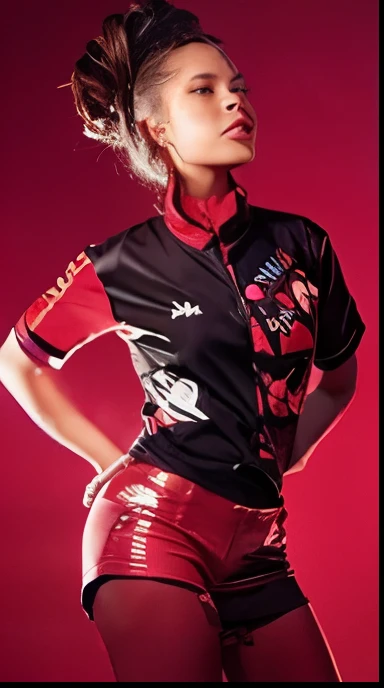 Use image 1 but change her clothing apparel to look like clothing apparel from the 5th dimension