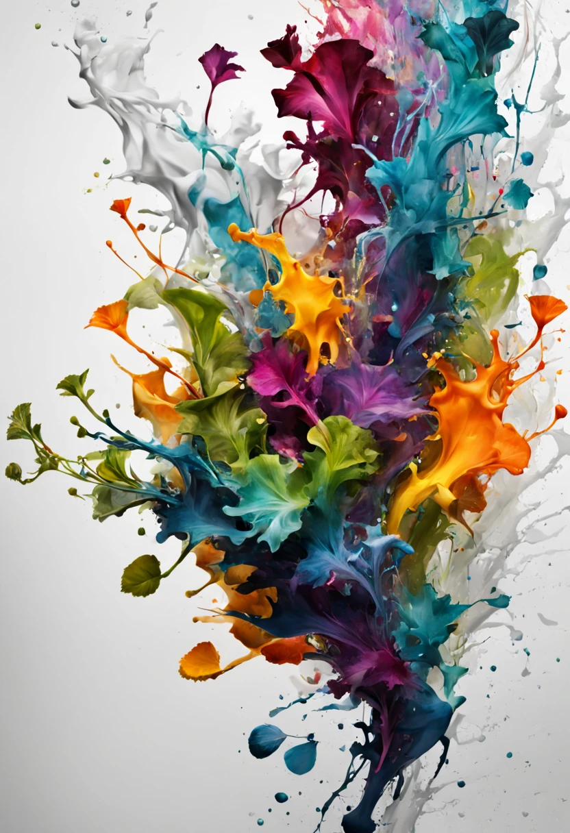 creating splashes,simple background,white background, in the style of grow colors