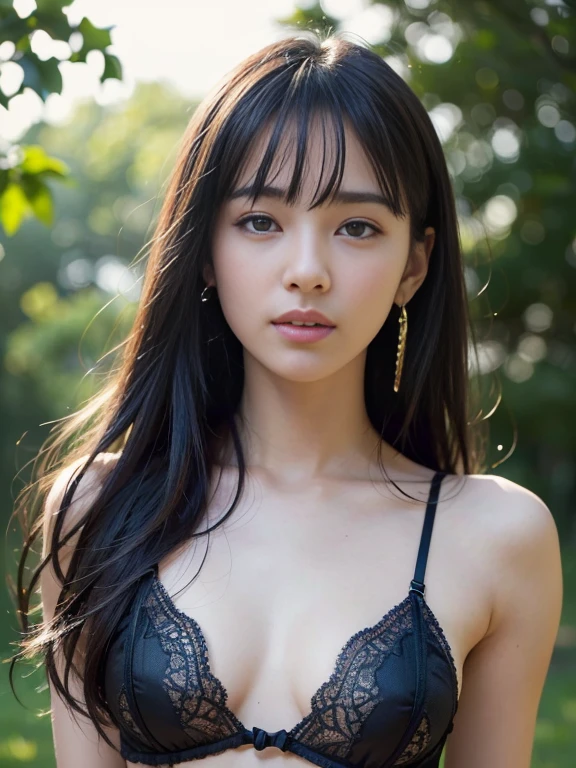 (8k, RAW Photo, Best Quality, Masterpiece:1.2), Ultra Detail, Super Resolution, (Realistic, Realistic Photo:1.37), Portrait, High Detail RAW Color Photo, Professional Photo, Extremely Detailed and Beautiful, Extremely detailed, 8k wallpaper, amazing and detailed, huge file size, official art, highly detailed CG unity 8k wallpaper, highly detailed beautiful girl, highly detailed face, highly detailed eyes, highly detailed skin, highly detailed fingers, highly detailed nose, very detailed detailed mouth , perfect anatomy, highly detailed background, highly detailed clothes, 1girl, (20:1.2), 20s, cute girl, realistic body, , fair skin, glowing skin , slim body, handsome body, black hair , short hair, (blunt bangs:1.2), smile, cute, youthful, cute face, realistic face, delicate eyes, drooping eyes, lingerie, see-through, earrings, looking at viewer, cowboy shot, facing front, standing posture, Contraposto, dynamic lighting, (small breasts:1.2), cowboy shot