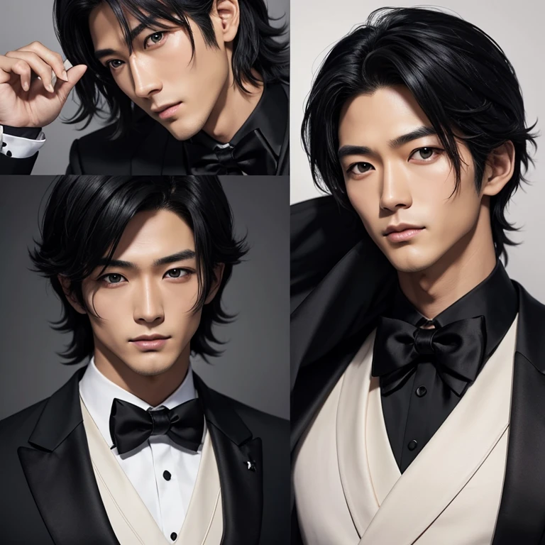 real japanese handsome、double eyelids、black hair、Tuxedo、cloak