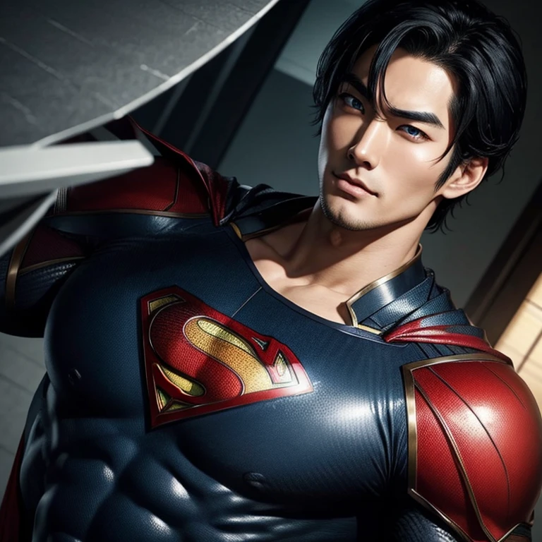 real japanese handsome、double eyelids、black hair、superman