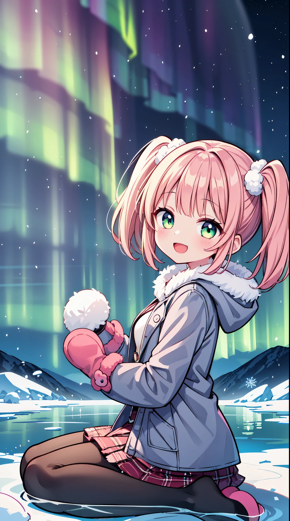 Anime girl sitting on the ground with a pink glove in her hand - SeaArt AI