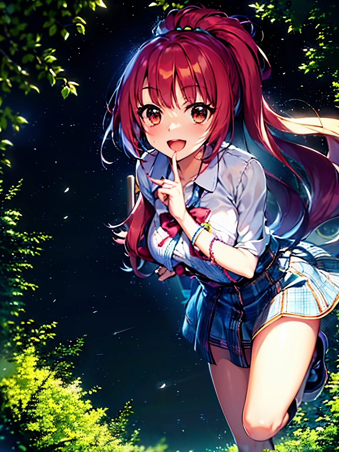 Physical Characteristics: Yume Ishida possesses a delicate and lithe frame and a bright smile, distinguished by her long bright pink hair cascading down her shoulders in loose waves. Her eyes, a captivating neon-blue, reflect a dream-like quality. Standing at a slight 5’2”, her overall appearance is accentuated by a porcelain complexion.
Yume’s delicate and expressive facial features include high cheekbones and a slender nose. Yume’s unique personality is reflected in her choice of attire, cuteness. A cute rubber bracelet adorns her wrist, adding a subtle accessory to her ensemble.
In everyday situations, Yume’s presence is captivating, and her expressions showcase a balance between grace and cuteness.

Simple apartment background, Yume is crouching, seductive anime girl, ecchi anime style, anime moe