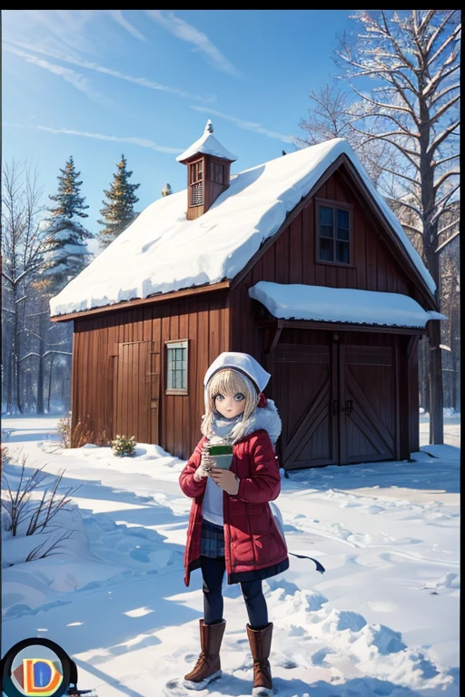 Cartoon character standing in front of barn with snow-covered roof, leaflet, leaflet anime style, anime yuruying, screenshot of animation, 2 0 1 9 anime screenshot, Today's featured anime stills, Still from TV animation, anime screenshot, yuruying, Popular isekai anime