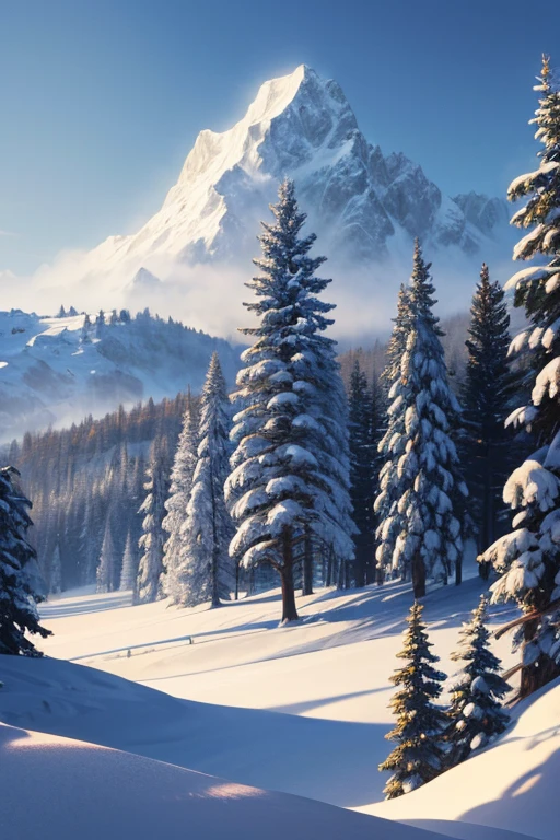 (best quality,4k,8k,highres,masterpiece:1.2),ultra-detailed,realistic, snowy mountain scene with trees and clouds in the background, winter conceptual art, snowy environment, snow field, snowy landscape, snowy mountains in the background, snowy wasteland, snowy scenery, snowy background, winter painting, random background scene, snowy mountains, snowy mountain landscape, winter scenic fantasy, landscape artwork, background artwork, speed paint, anime scenery.