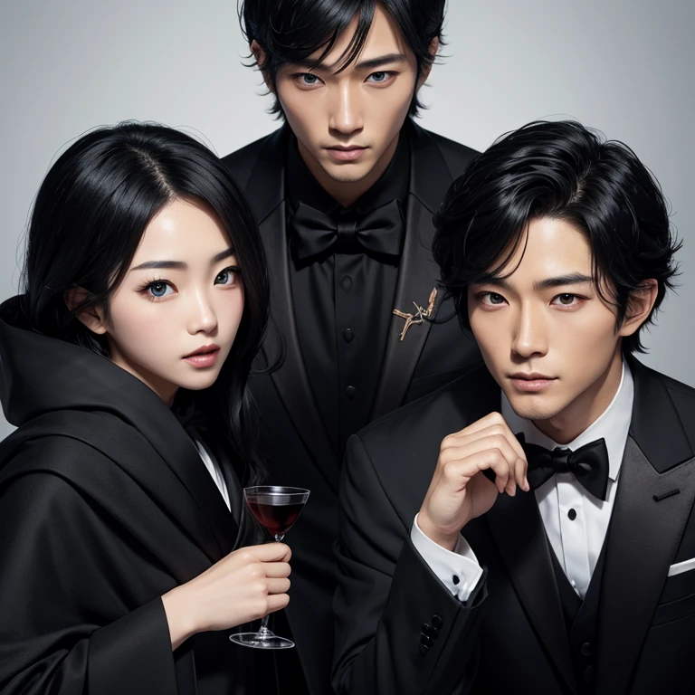 real japanese handsome、double eyelids、black hair、Tuxedo、cloak