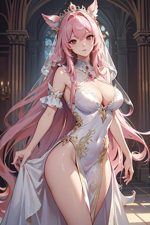 {{{{masterpiece}}}}, {{{super detailed}}}, {{{High resolution}}}, {{excellent anatomy}}, (((highest quality))), ((very delicate and beautiful)), {{very detailed and delicate}}, extremely detailed, solo, One female、best style、beautiful woman、The most beautiful woman in the world、(Sheer sexy dress:1.5),((big breasts))、(((long pink hair)))、Inside the chalk palace, baroque architecture, elegant walkways between towers, in luminist baroque style, royal palace, Baroque symmetry, Italian Renaissance architecture, Endless corridors, Rococo architecture, baroque palace,extremely detailedな瞳, solo, perfect face, pretty face, highly detailed face,Rich facial expressions、(muste piece), (best quality)、red eyes、sexy pose、sexy woman、beautiful and detailed design、nipple