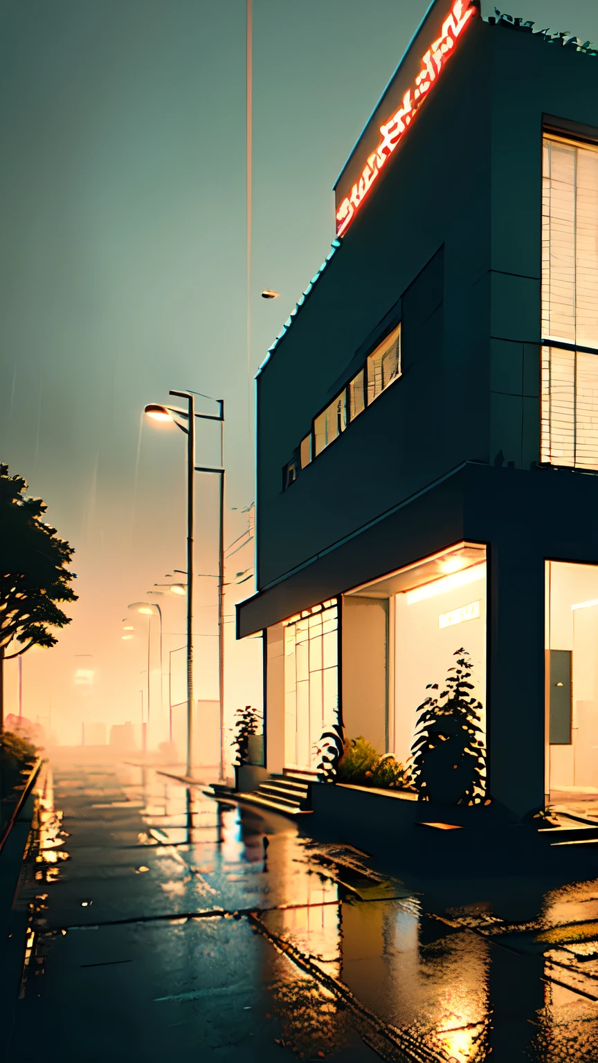 realistic background, anime wallpaper, anime scene, anime scenery, anime style, anime vibe, anime, japan, high details, best quality, masterpiece, tiny details, high detail, many details, sparkle, super detail, narrow japanese urban street, japanese shop signs, japanese signs, japanese banners, banners, plant pots, plants, trees, grass, cobble path, trash cans, nigh time, dark, street lights,, (realistic,photorealistic:1.37), narrow anime street, urban, compact, japanese convience store, glass windows, shop signs, billboards, street lights, street lamps, night time, dark, midnight, (best quality,4k,8k,highres,masterpiece:1.2),ultra-detailed, lofi, lofi vibe, lofi stlye, night time, dark, dramatic weather, raining, heavy rain, puddles, rain drops, modern japanese architecture, no one in sight, (no one: 1), Conceptual art, anime, anime style, sparkle, glowing light, reflection light, cinematic lighting, UHD, masterpiece, super detail, high details, high quality, best quality, highres