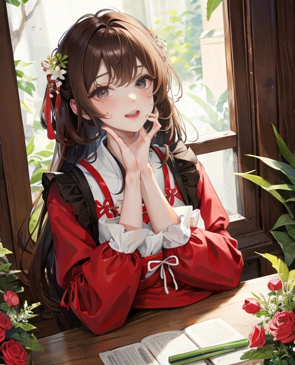 masterpiece, best quality, married woman, aldult, Chinese style, China, elder sister, Smile, hairpin,brown hair, Princess,Full of motherhood,China传统服饰,purely,blush,Dignified yet lively,Mother,put your hands on your belly,thin lips,Mature,pregnancy,exquisite