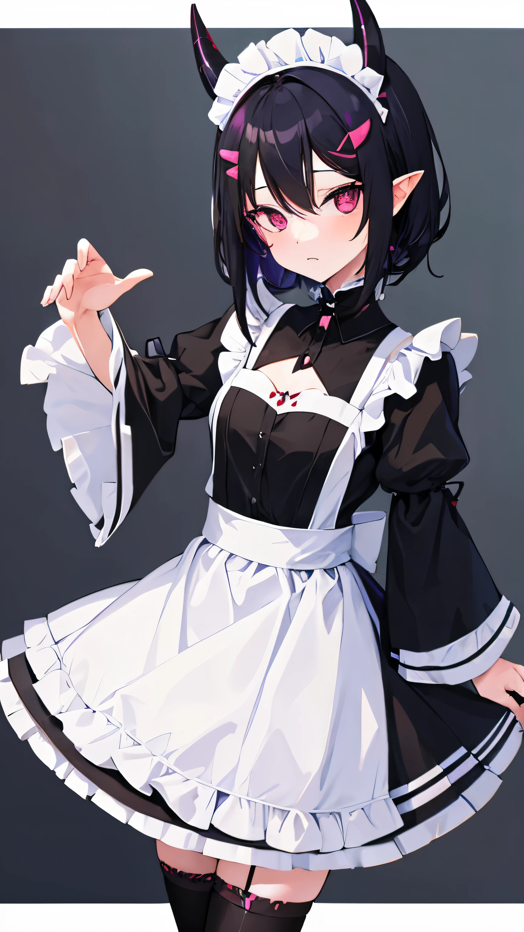 anime girl blackhair redeye goth maid horns