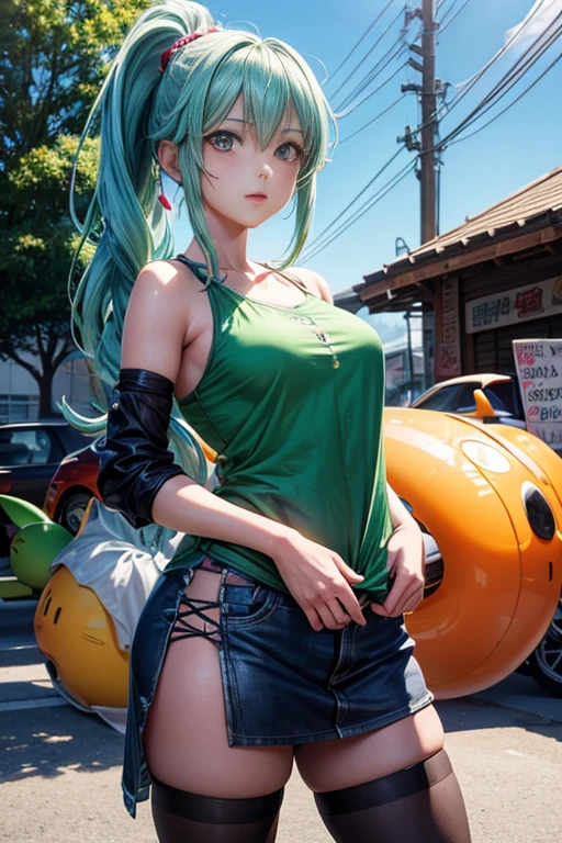 (a girl holding a banner in front of a fruit stand, reincarnated as a slime, a screenshot from an animated movie, a screenshot from a 2012 anime, konosuba anime-style, still from an animated movie, still from a TV anime, Tensei Shitara Slime Datta Ken, anime stills from today, anime screenshot from 2019) (best quality, 4k, 8k, highres, masterpiece:1.2), ultra-detailed, (realistic, photorealistic, photo-realistic:1.37), HDR, UHD, studio lighting, ultra-fine painting, sharp focus, physically-based rendering, extreme detail description, professional, vivid colors, bokeh, portraits, landscape, horror, anime, sci-fi, photography, concept artists, vibrant colors, soft lighting.