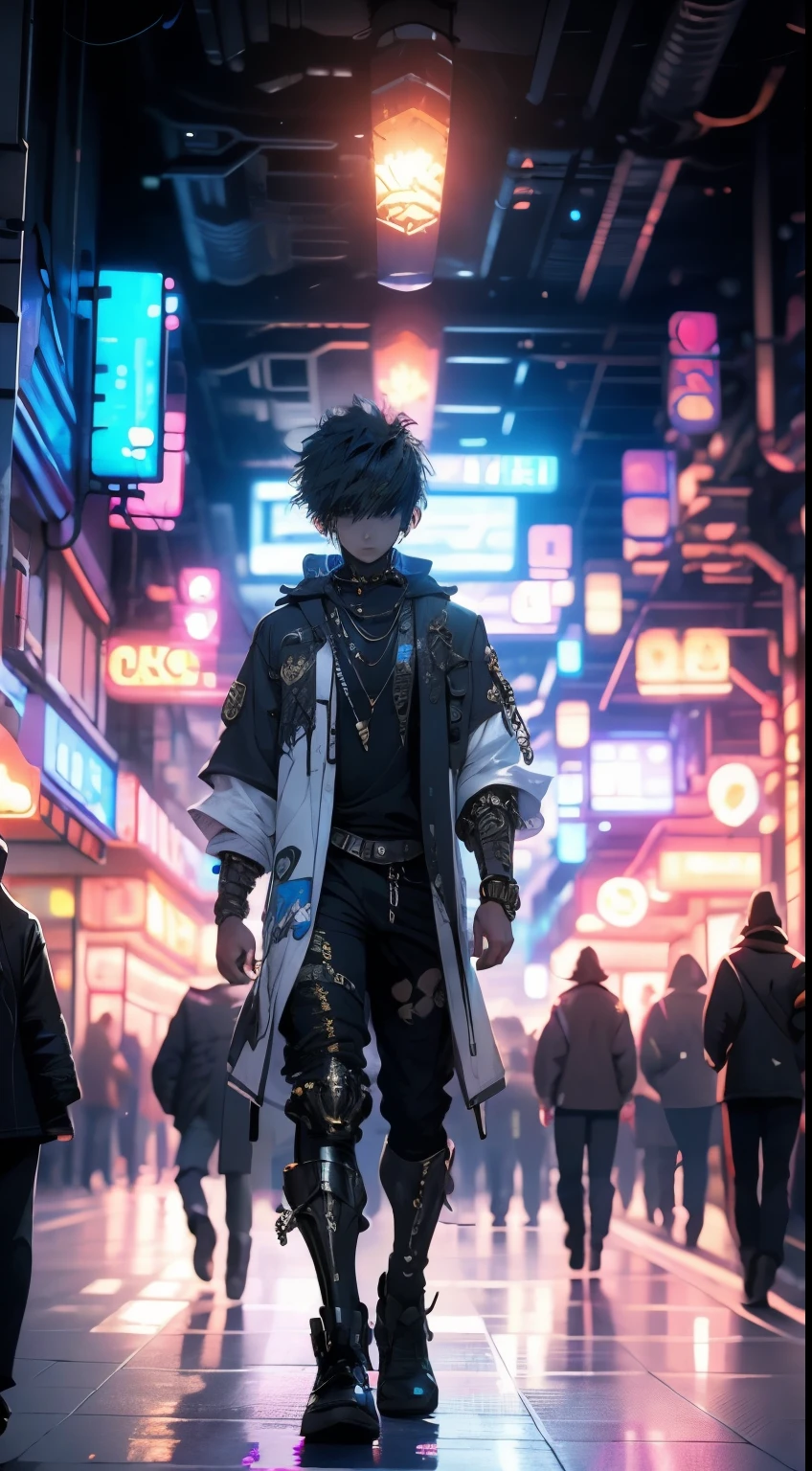 a young naked guy on the background of a night city