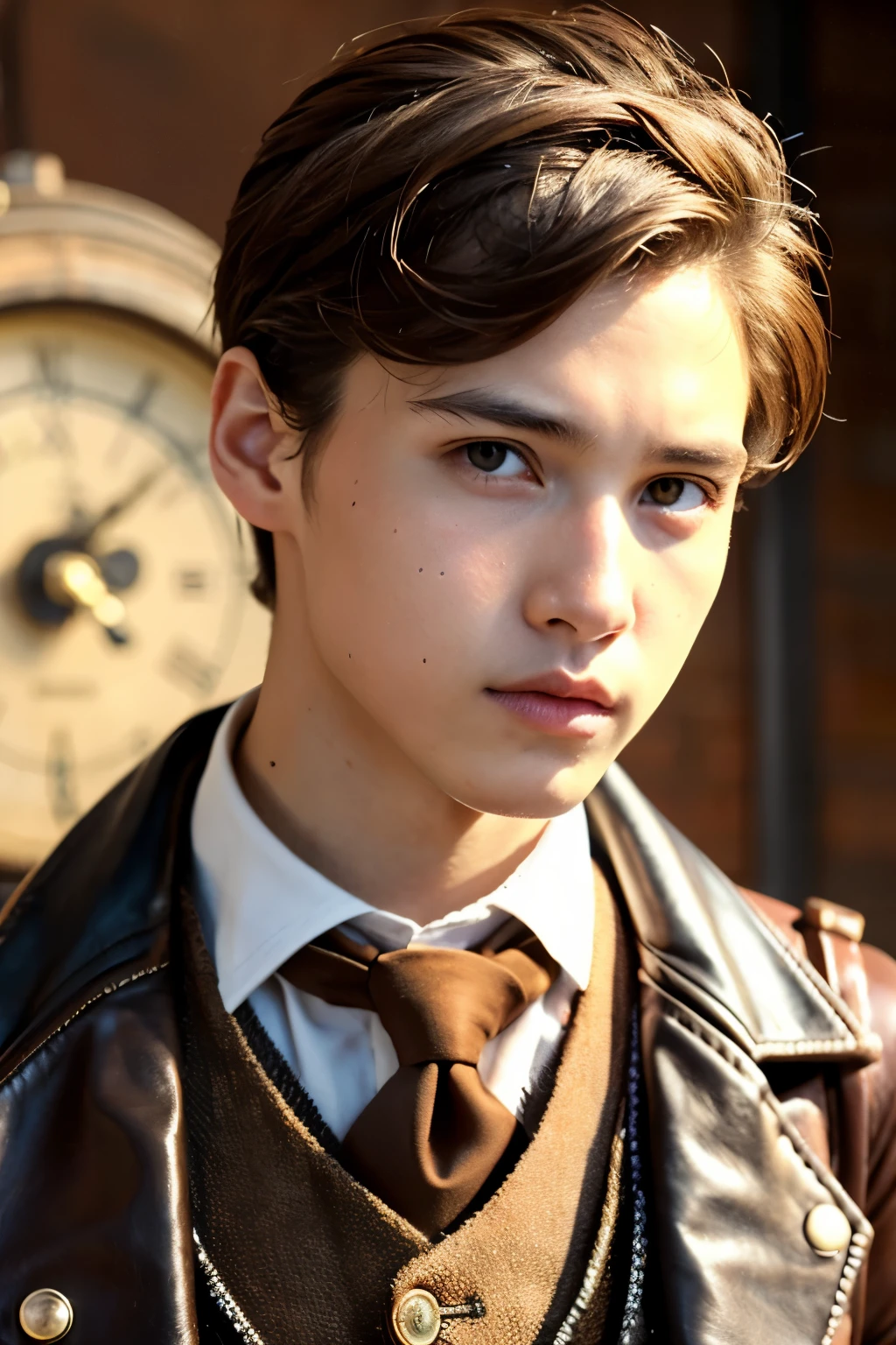 photoreal,1 man,brown  hair,brown eyes,steampunk,young,rebellious phase,,