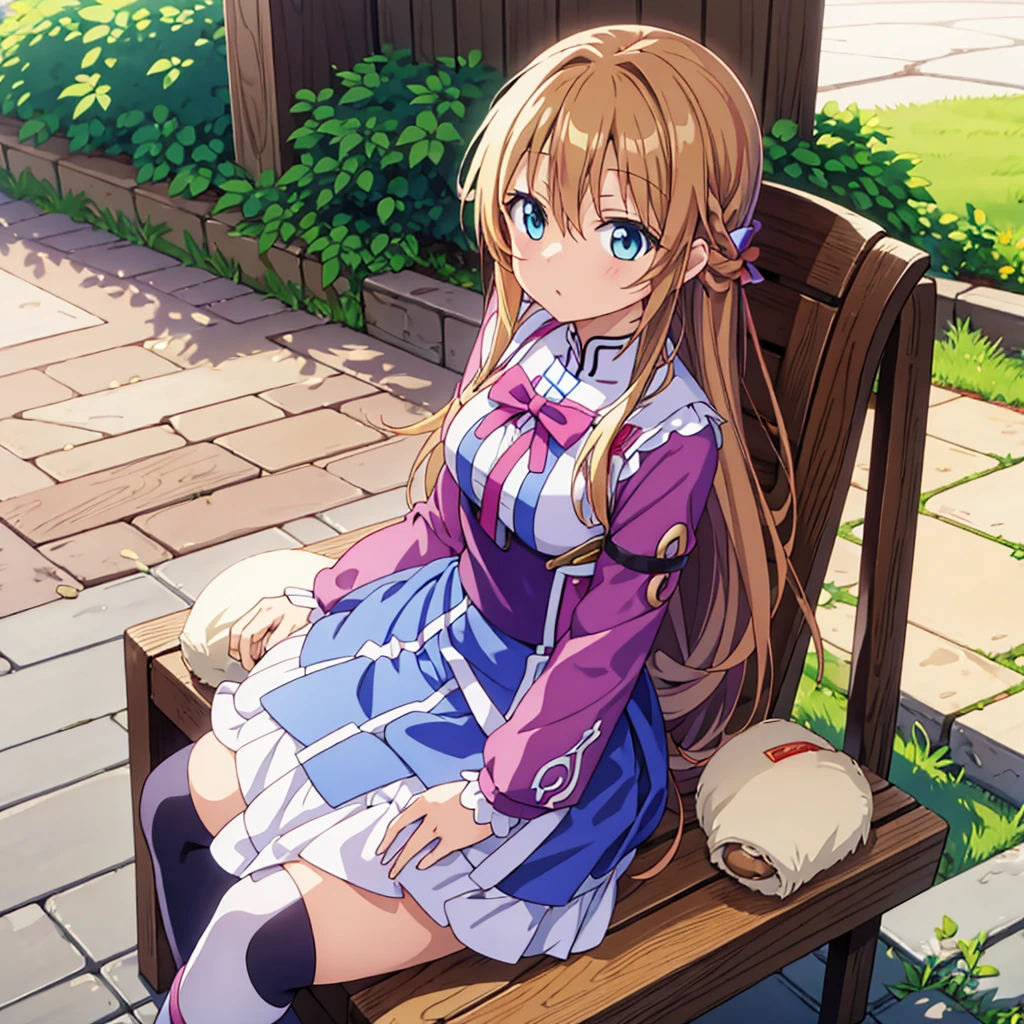 anime asuna yuuki, sits down on the bench