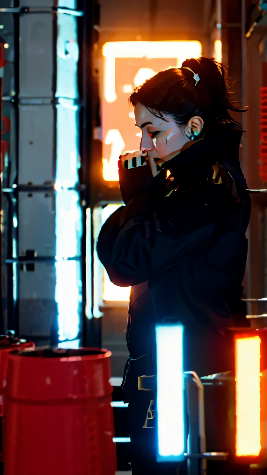 sad female cyberpunk, crying, paiting, art, 