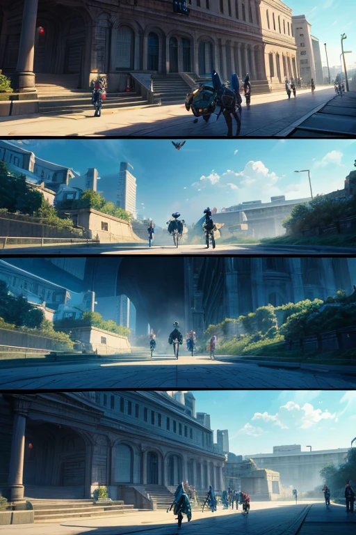 Animated scene of a group of people walking up a flight of stairs, Screenshots from animated movies, anime scene, Screenshots from the 2012 animation, Cyan hair anime girl, in animated movies, hatsune miku in warhammer 40k, anime screenshot, aqua of konosuba, black moody scene, beautiful anime scenes