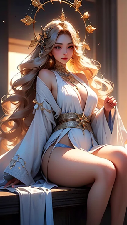 ((best quality)), ((master piece)), (detailed:1.4), 3D, Beautiful female figure,HDR(high dynamic range),ray tracing,NVIDIA RTX,super resolution,unreal 5,Scattered beneath the surface、PBR texture、post-processed、anisotropic filtering、Depth of bounds written、Maximum clarity and sharpness、multilayer texture、Albedo and specular maps、surface coloring、Accurate simulation of light-matter interactions、perfectly proportioned、octane rendering、two color light、Large Diameter、Low ISO、White balance、Rule of thirds、8K students、 ((Beautiful, delicate and luxurious composition with slits and jewels scattered all over the body.、A pretty woman wearing a beautiful, delicate and gorgeous nightdress studded with elaborate jewels.))、(Very cute beautiful sexy beautiful girl、very cute beautiful erotic beautiful girl)、 (Very cute Japan woman、very beautiful Japanese woman、famous idol、Japanese woman with a very beautiful face、Japanese woman with a very cute face)、Perfectly proportioned like a gravure idol、Dazzling super beautiful super long blonde silky hair、wavy hair、big chest、have bangs、E cup、beautiful 22 years old、Cute smile、shy smile、full body photo、 (Big, beautiful, shining blue eyes、Wet)、((Composition showing the panties of sitting underwear from the front))、((A composition where her breasts are lifted with both arms and her legs are spread wide so that her underwear panties can be seen from the front.))