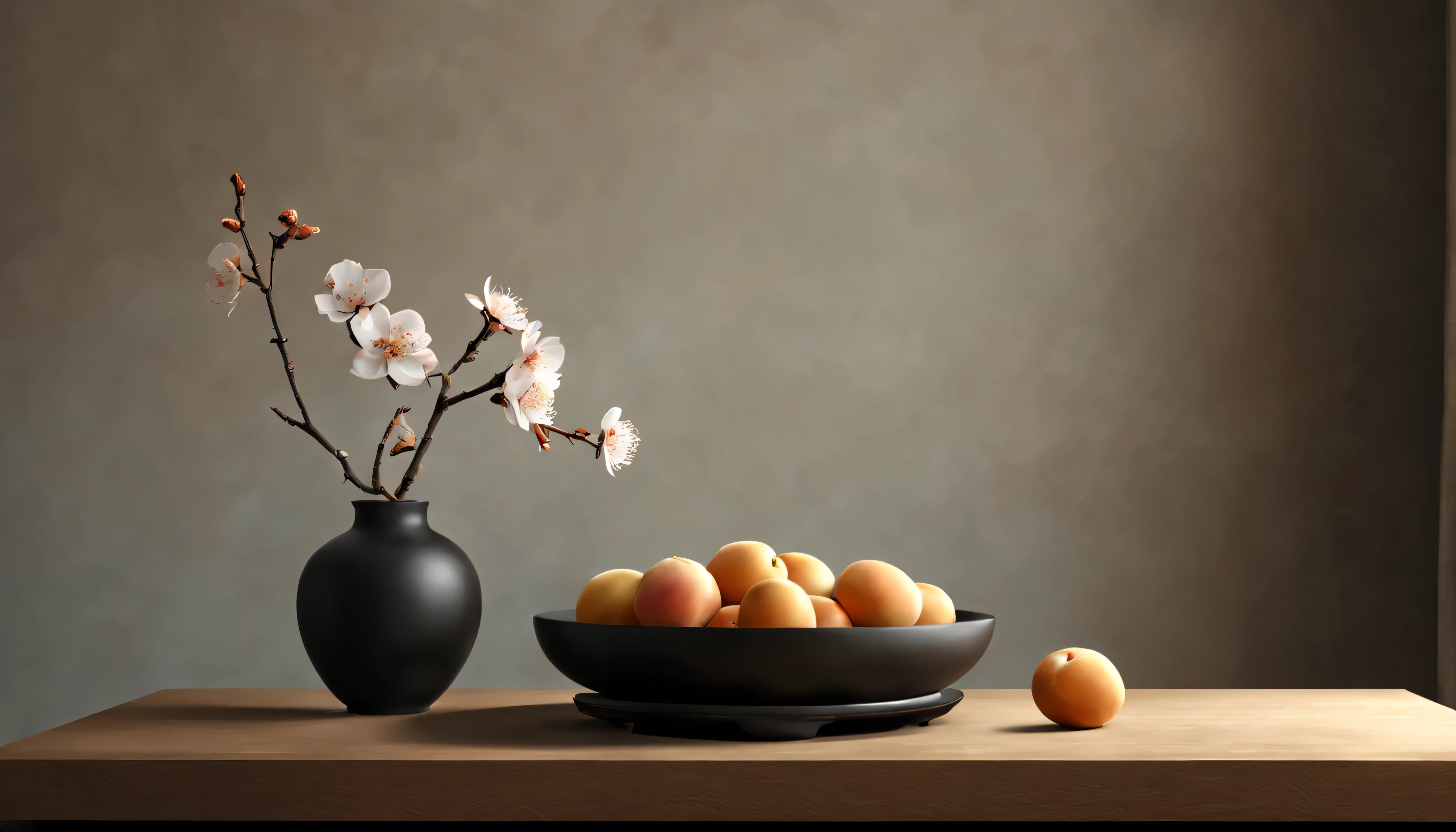 桌子上有一个茶Connor和一个碗.A plum blossom, Roman Brooke&#39;still life painting, Trending on Polycount, Minimalism, large black Connor on hearth, Connor, Product renderings, 茶Connor, V-rays, V-rays, 茶Connor : 1, Product design renderings, Maximum 3 days + V-rays, Ultra-realistic vray rendering, Hyper-realistic rendering.Soft light and shadow.high quality. High style.Zen style（best quality）（intricate details）(leave a big blank)Minimalism, romanticism lain, chiaroscuro, Outer border, ultra high definition, masterpiece, anatomically correct, Super details, best quality.nice photos(best quality, 4K, high resolution, masterpiece:1.2), super detailed,