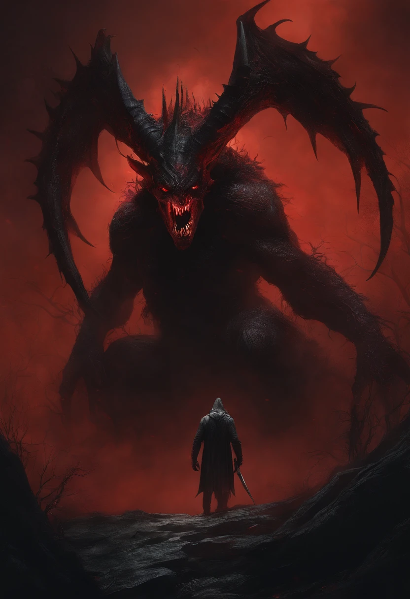 Draw a demonic creature with a strong, bloody face and bloody head, genocide, Science Fiction Horror Art, SF horror works, inspired by Aleksi Briclot, fangs of slaughter, horror fantasy art, alexis bricklot(alexis bricklot), horror concept art, poison, fantasy and horror art, 4K horror detailed illustration, demonic creature, dark fantasy horror art