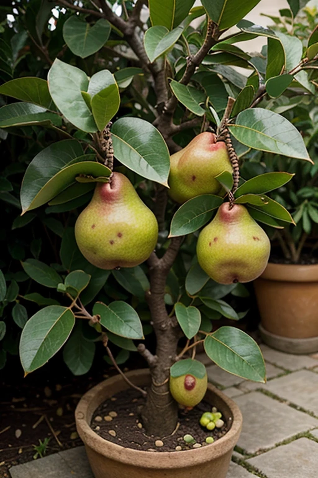 dwarf pear tree plant, with some fruits on it